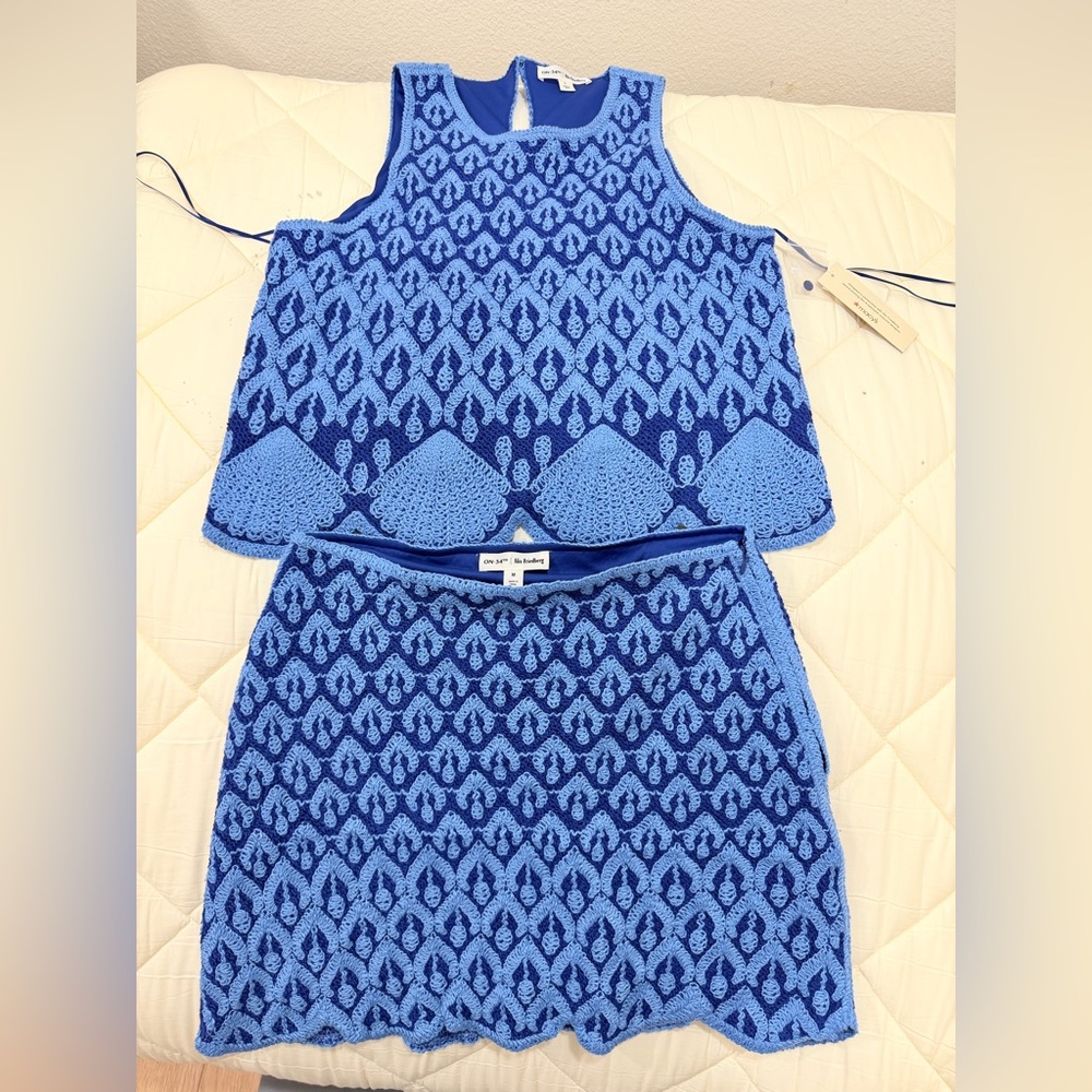 On 34th x Alix Friedberg Blue Lace 2-Piece Set NWT Scalloped Hem Top L Skirt M - Picture 2 of 12